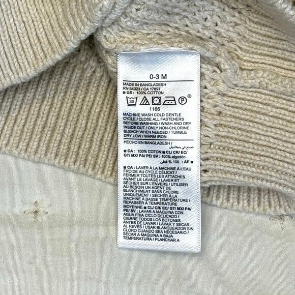 Old Navy Textured Cardigan Sweater Hoodie Girls/Boys 0-3M Cream Cotton - Picture 6 of 7